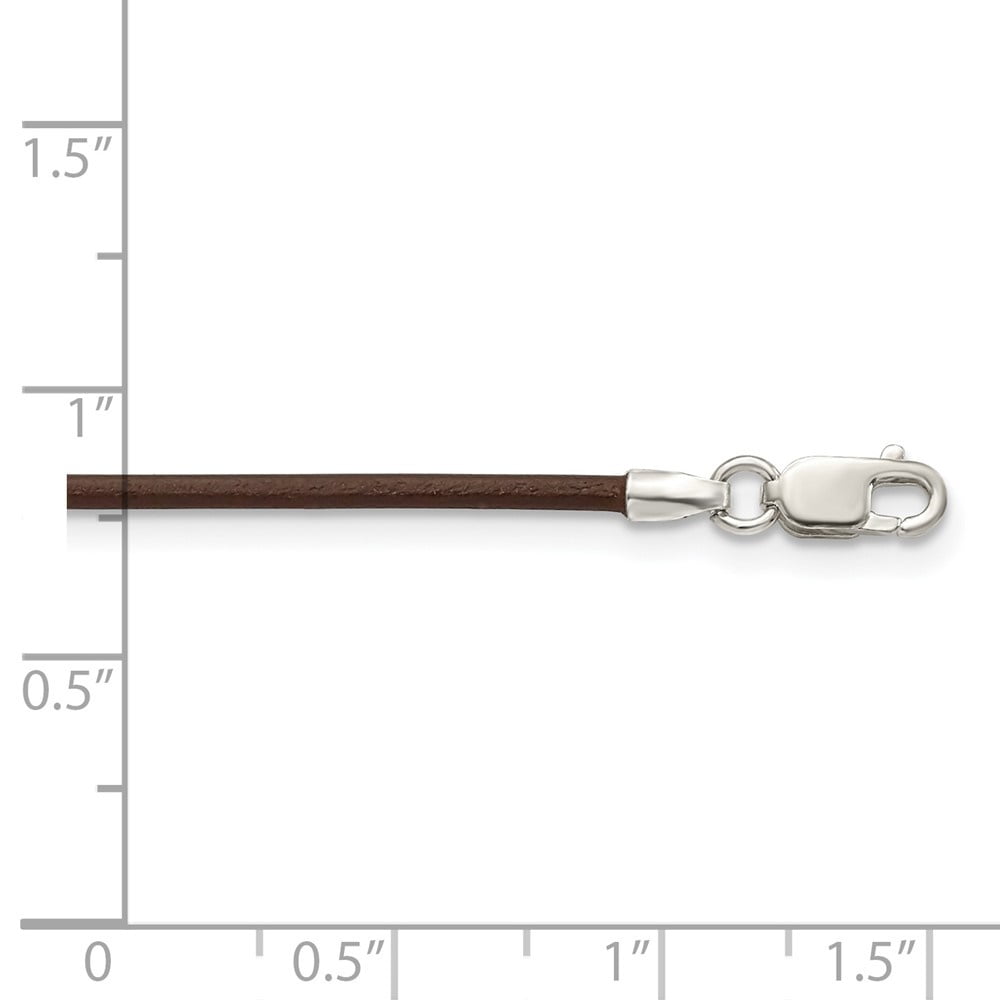 Diamond2Deal 925 Sterling Silver 1.5 mm Brown Leather Cord Necklace for Women 16"