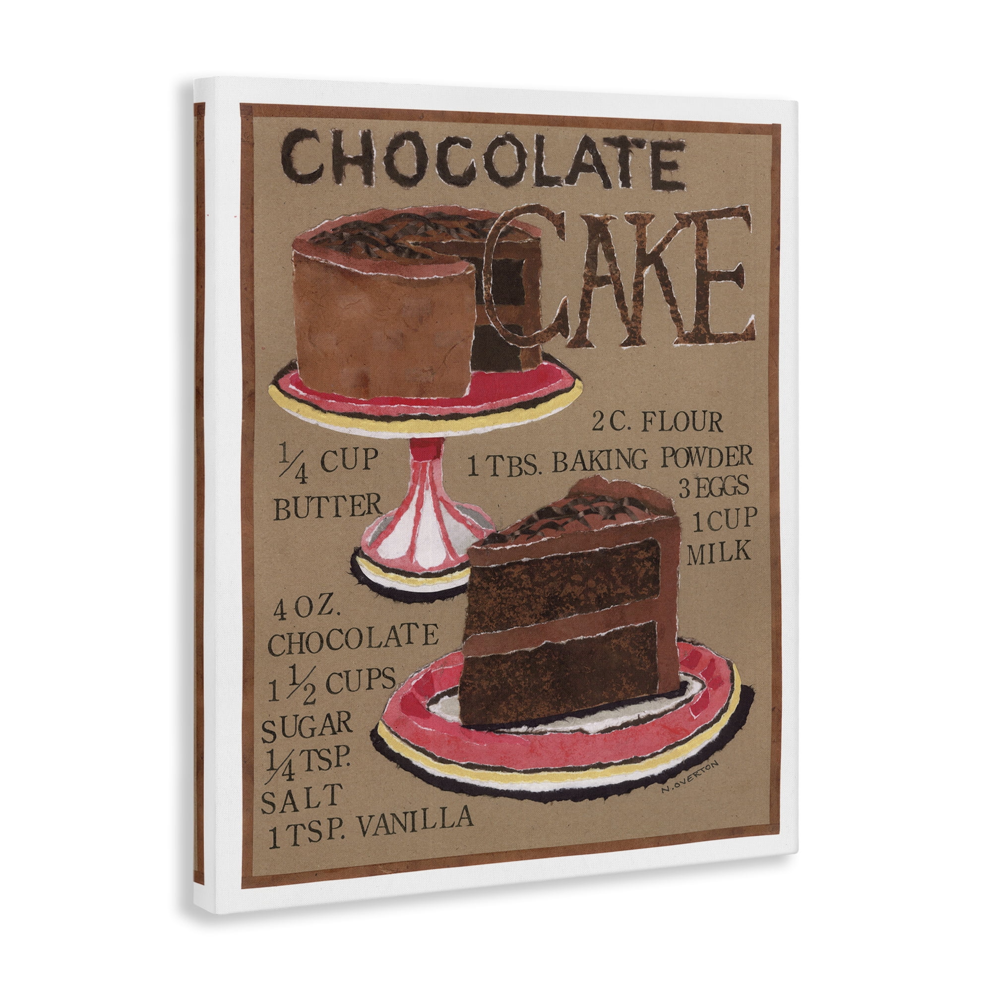 Stupell Industries Chocolate Cake Recipe Food & Beverage Painting Gallery Wrapped Canvas Art Print Wall Art, 30 x 40