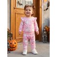 thumbnail image 5 of RUINIXCW Baby Girl 2Pcs Halloween Outfits Long Sleeve Bow Ghost Print Sweatshirt + Pants Set Toddler Clothes, 5 of 9