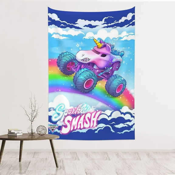 Sparkle Smash Monster Trucks Tapestry Banner 60 X 40 inch Decor Art Tablecloth Wall Hanging Mural for Bedroom Dorm