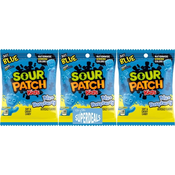 Sour Patch Kids (Pack of 3) Soft and Chewy Candy bundled by SUPERDEALS with Mystery Gift (8 oz, Blue Raspberry)