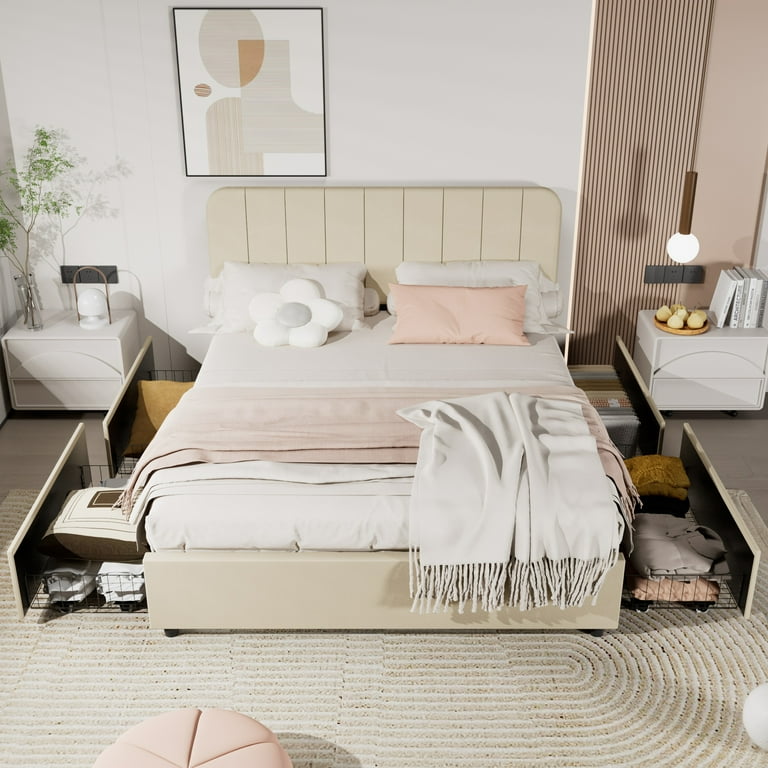 o b a k e ページ VECELO Full Size Bed Frame with 4 Storage Drawers