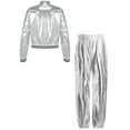 thumbnail image 2 of Hansber Kids Boys Girls Shiny Metallic Long Sleeve Bomber Jacket with Pants Hip Hop Jazz Dance Outfit Silver 10, 2 of 7