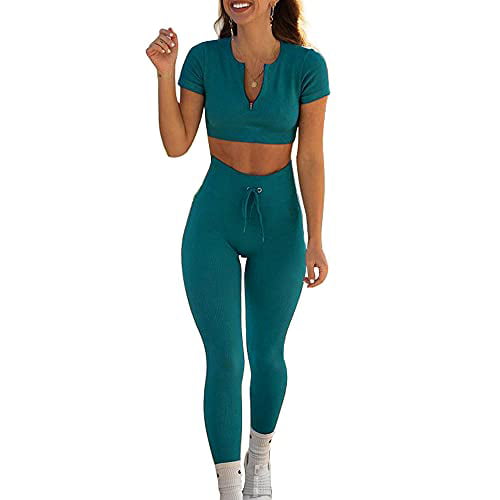 SVVINN Ribbed Seamless Yoga Workout Sets for Women 2 piece Outfits Fitness Bras and Leggings or Shorts