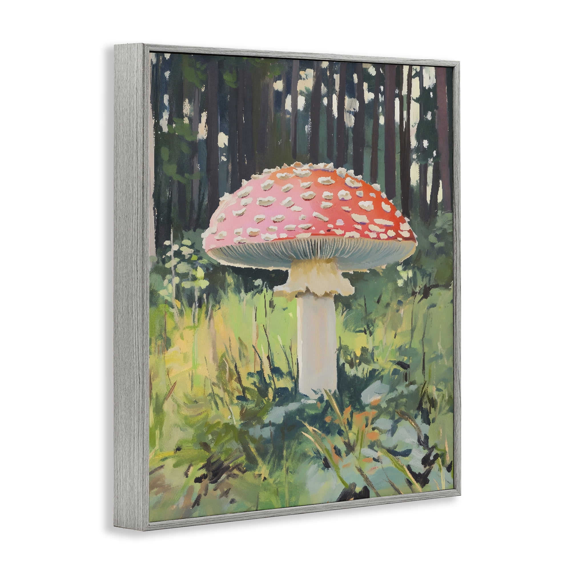 Stupell Industries Red Mushroom in Sunlit Forest Gray Framed Giclee Art, design by The Prints Vibe