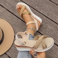 thumbnail image 4 of Espadrilles for Women Straw Braided Strappy Wedge Sandals Casual Summer Beach Shoes Open Toe Ankle Strap Platform Wedges Gold Size 7, 4 of 7