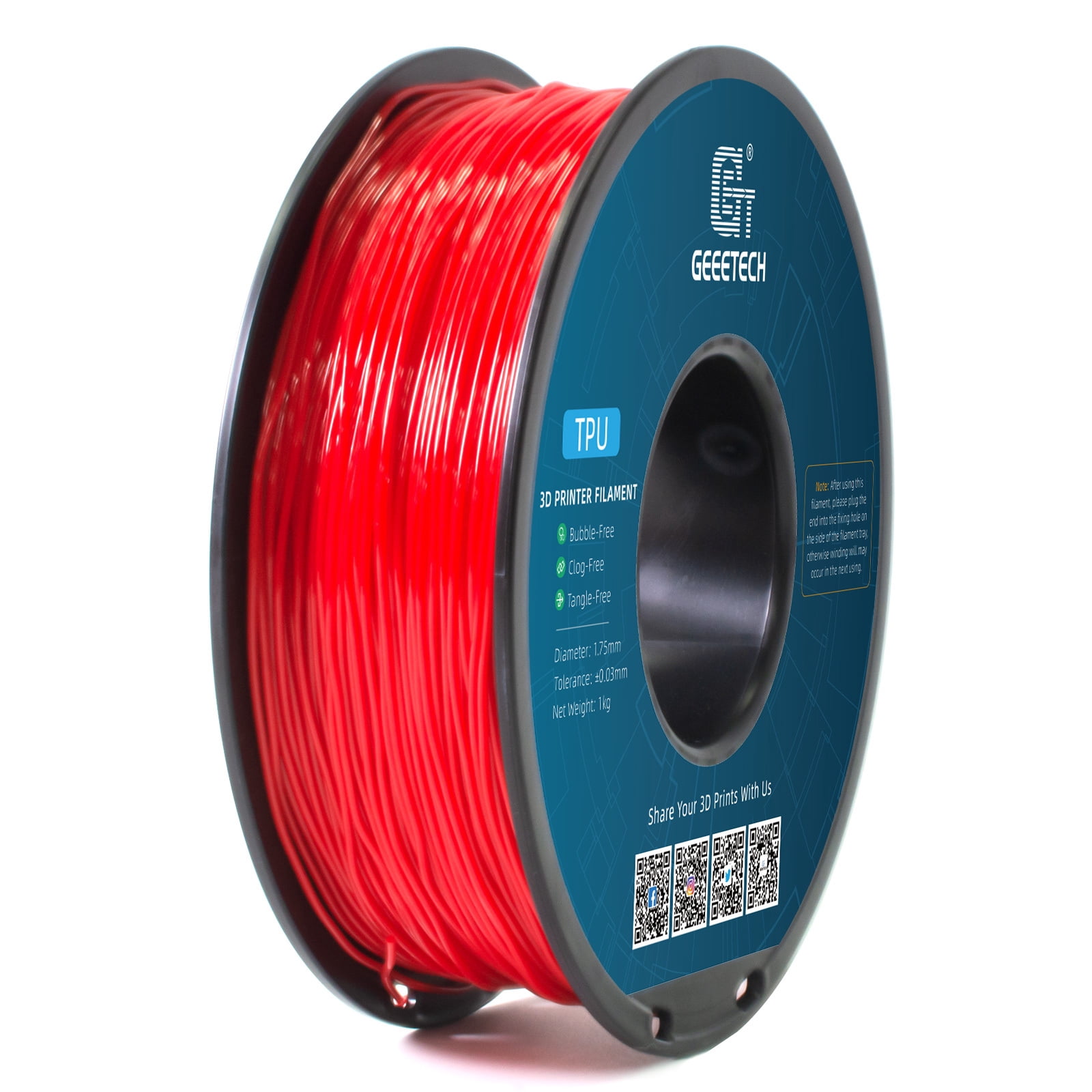 Geeetech 5pcs TPU Filament 1.75mm, Flexible 3D Printer Filament Roll, 5kg（11ibs） Spool, Dimensional Accuracy +/- 0.03 mm, Fit Most FDM Printer (TPU red)