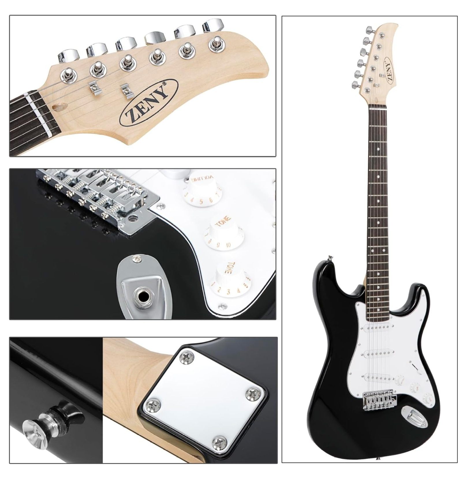 SONGMY 39" Full Size Electric Guitar Beginner Kit - with 10W Amp, Case & Accessories, Black Electric Guitar Package for Starters & Students