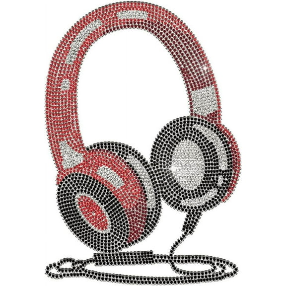 1 Pc Headphones Pattern Rhinestone Iron on Hotfix Transfer Decal Bling DIY Patch Clothing Repair Applique T-Shirt Vest Shoes Hat Jacket Decor Clothing DIY Accessories