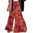thumbnail image 1 of VISgogo - Pantalones palazzo con cinturón para mujer, pantalones de playa sueltos bohemios de cintura alta con estampado floral/a cuadros/cachemira VISgogo moda, 1 of 4
