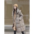 thumbnail image 4 of Chaqueta de invierno nueva para mujer, chaqueta acolchada gruesa y cálida de plumón de pato blanco, abrigo largo con capucha y cuadros a presión de longitud media, 4 of 5