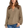 thumbnail image 1 of Suéter informal de manga larga con media cremallera para mujer, Tops con cuello en V para otoño e invierno, para la vida diaria, fiesta y Club, 1 of 6