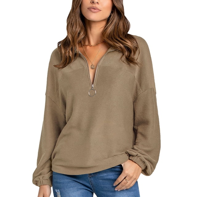 Suéter informal de manga larga con media cremallera para mujer, Tops con cuello en V para otoño e invierno, para la vida diaria, fiesta y Club