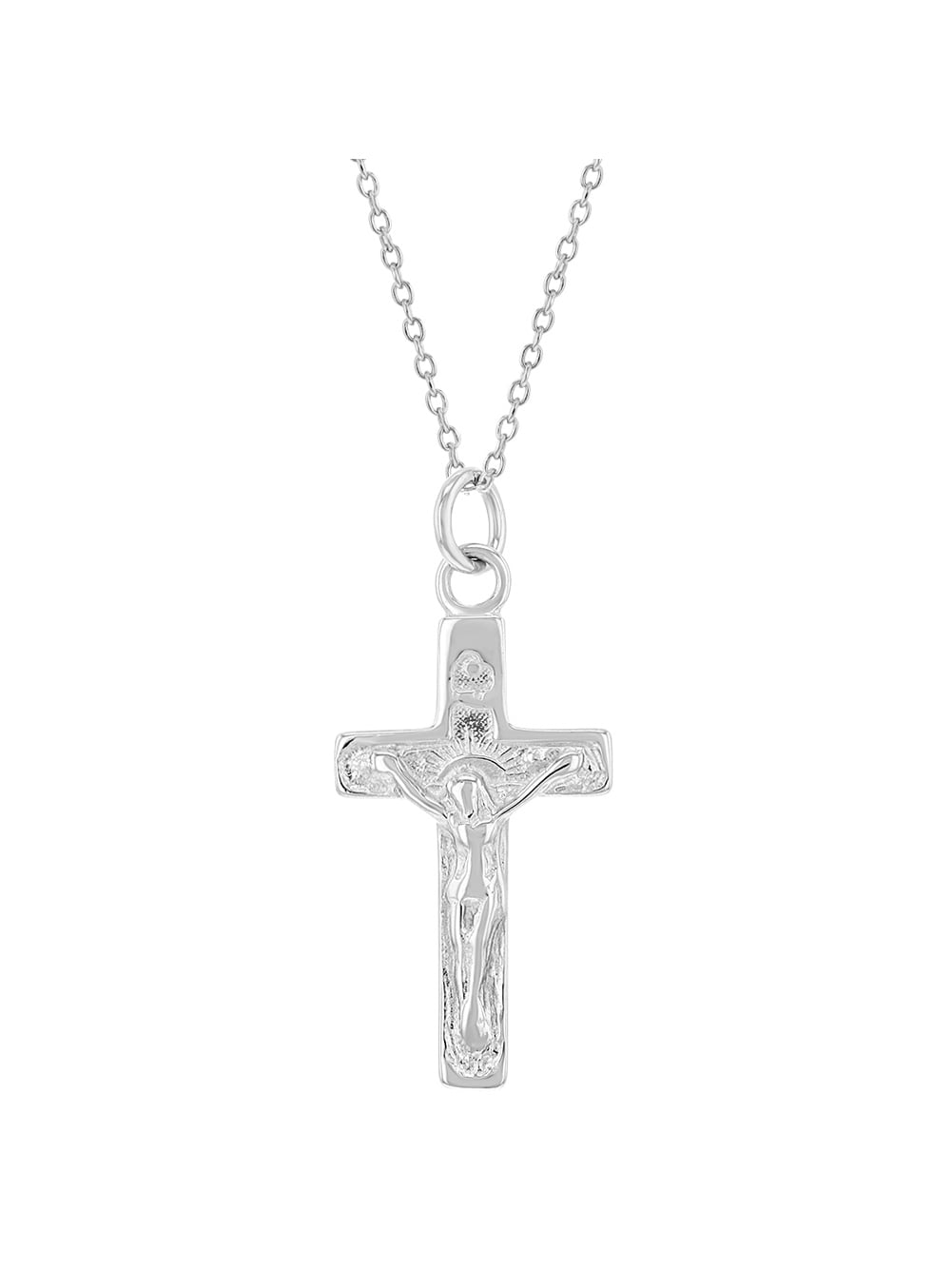 925 Sterling Silver Cross Crucifix Jesus Christ Pendant Necklace for Adults 19