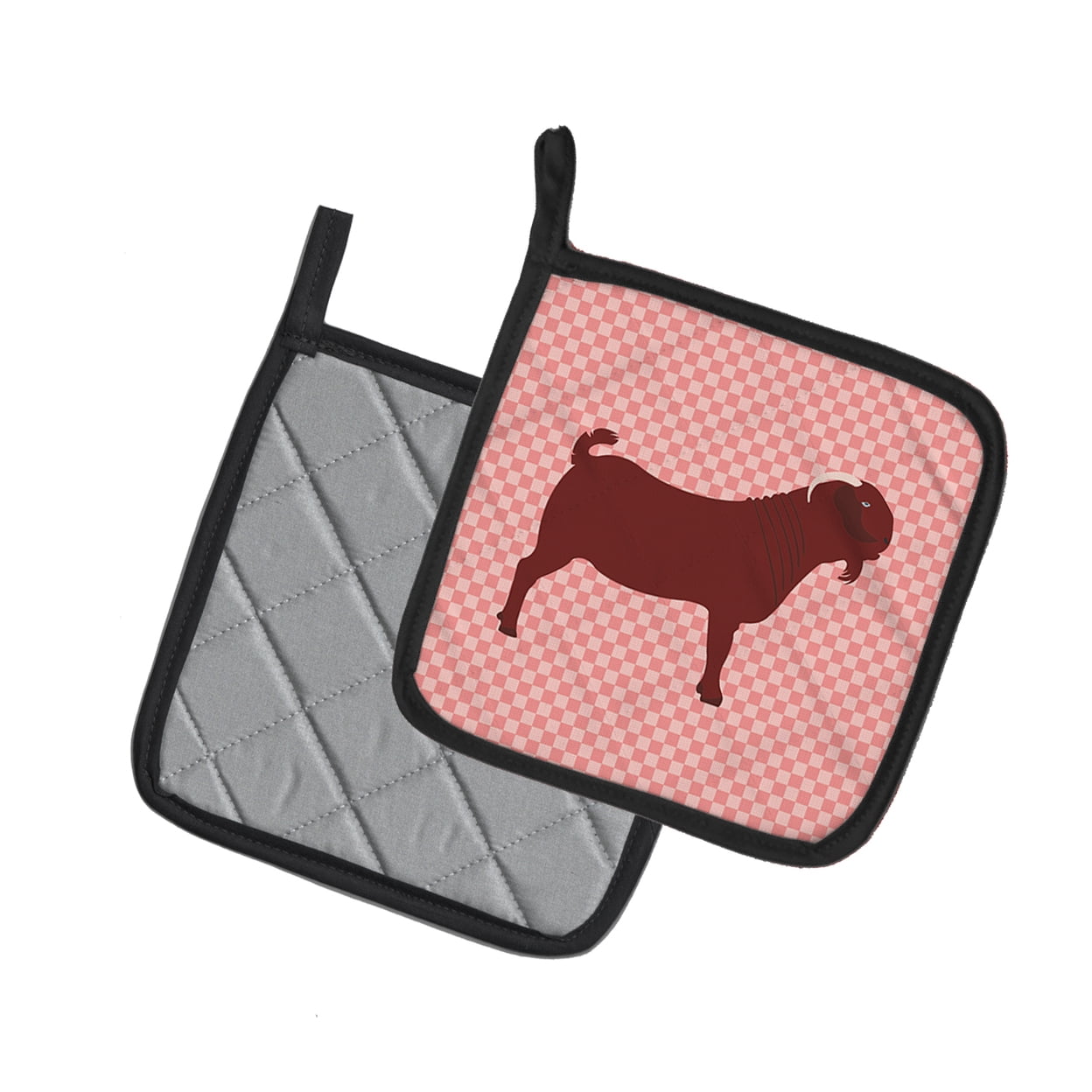 Caroline's Treasures Kalahari Red Goat Pink Check Pair of Pot Holders