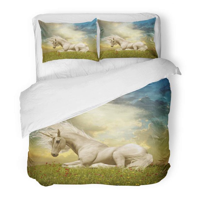 Juego de Ropa de Cama ABPHQTO de 3 Piezas Unicornio Blanco 3D con Funda nórdica y 2 fundas de almohada