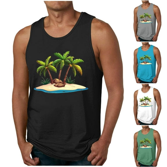 GERsome Mens Hawaiian Tank Tops Summer Beach Vacation Muscle Tee Graphic Crewneck Sleeveless T Shirts S-2XL
