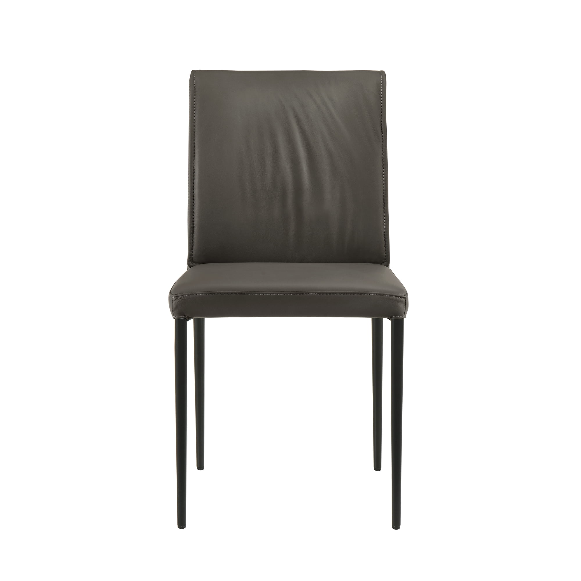 Meriam Full Back Top Grain Leather Upholstered Metal Dining Chairs in Cola - Set of 2