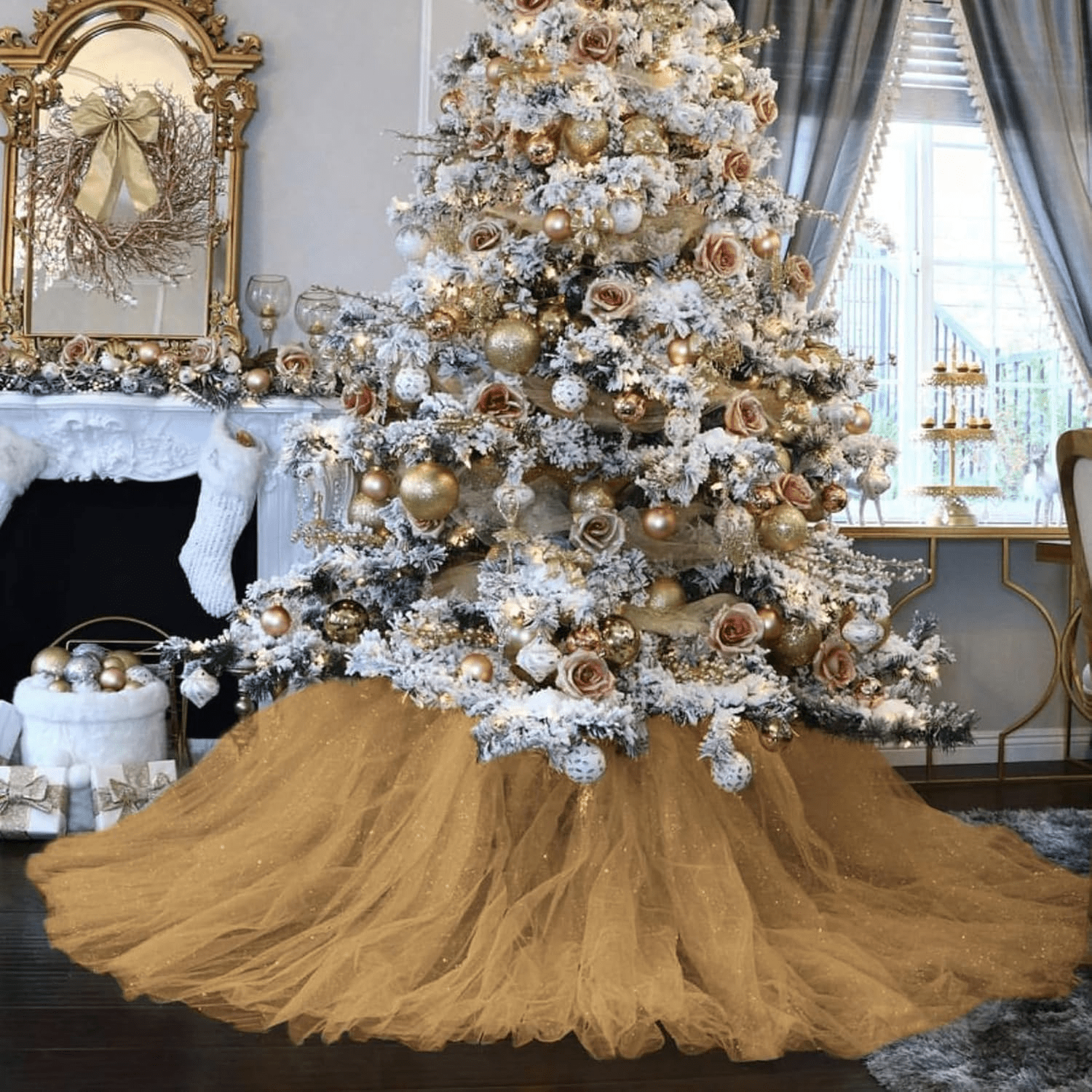 3 Yard Cut Sparkle Tulle Fabric, Antique Gold, 54" Wide for Apparel & Crafting, by Fuzhou