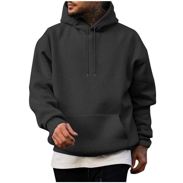 Sudadera con capucha para hombre, informal, a la moda, de color liso, de manga larga, con bolsillo, de poliéster