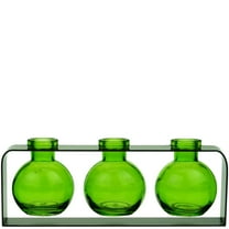 Couronne Co. Trivo Three Recycled Glass Vases with Metal Stand, Table Top Flower Vase Décor - Lime Green