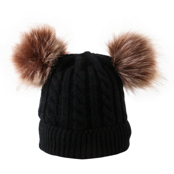 Prolriy Toddler Hat Cotton Lined Faux Boys Girls Hat Cap Hat Knitted Kids Pom Winter Toddler Hat Baby Hats Baby Hat Black