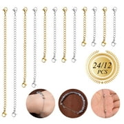 24/12pcs 6/4/3/2in Necklace Extenders, EEEkit Stainless Steel Extender Chain Set, Necklace Bracelet Anklet Extension Chains with Double Lobster Clasps and Closures for Jewelry Making, Gold & Silver