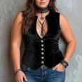 thumbnail image 6 of Yigetop Women Sleeveless Waistcoat Vest Deep V Neck Button Front Ruched Slim Corset Style Cropped Tank Top Soft Comfy Black L, 6 of 6