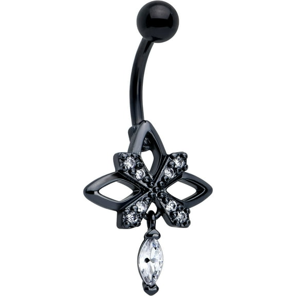 Body Candy Double Mount Belly Ring - 316L Stainless Steel Navel Ring Piercing Black Gothic Star Belly Button Ring for Women Men