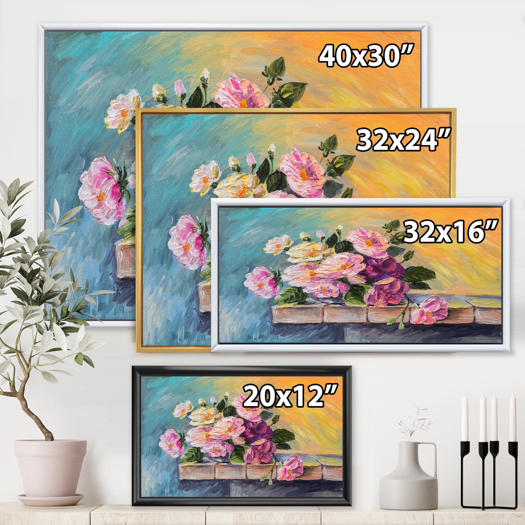 Designart 'Still Life With Bouquet Of Pink Flowers' Traditional Framed Canvas Wall Art Print