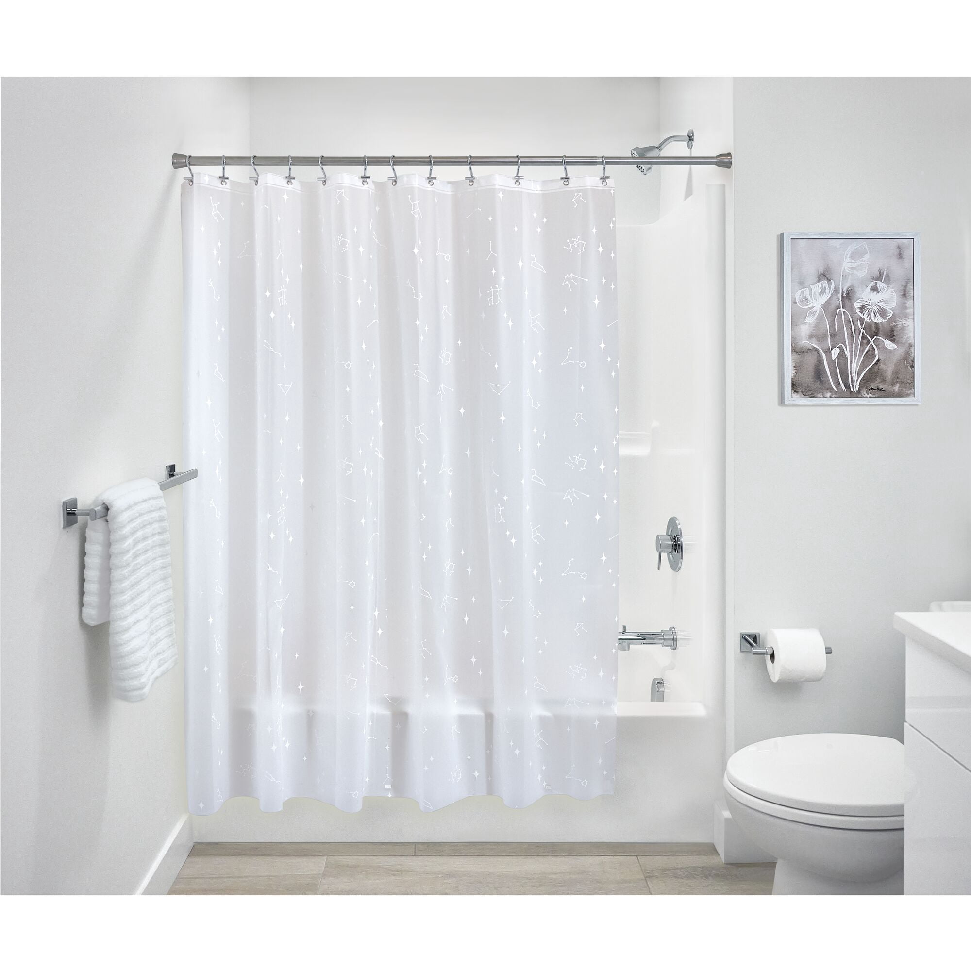 iDesign Waterproof PEVA Shower Curtain, Constellation, White/Frost