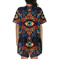 thumbnail image 6 of Fuzoiu Vibrant Psychedelic Eye Print Women's Short-Sleeved Pajama Set,Lounge Sleepwear Set,Womens Pajama Sets 2 Piece,Button-Up Top and Shorts with Pockets-Small, 6 of 7