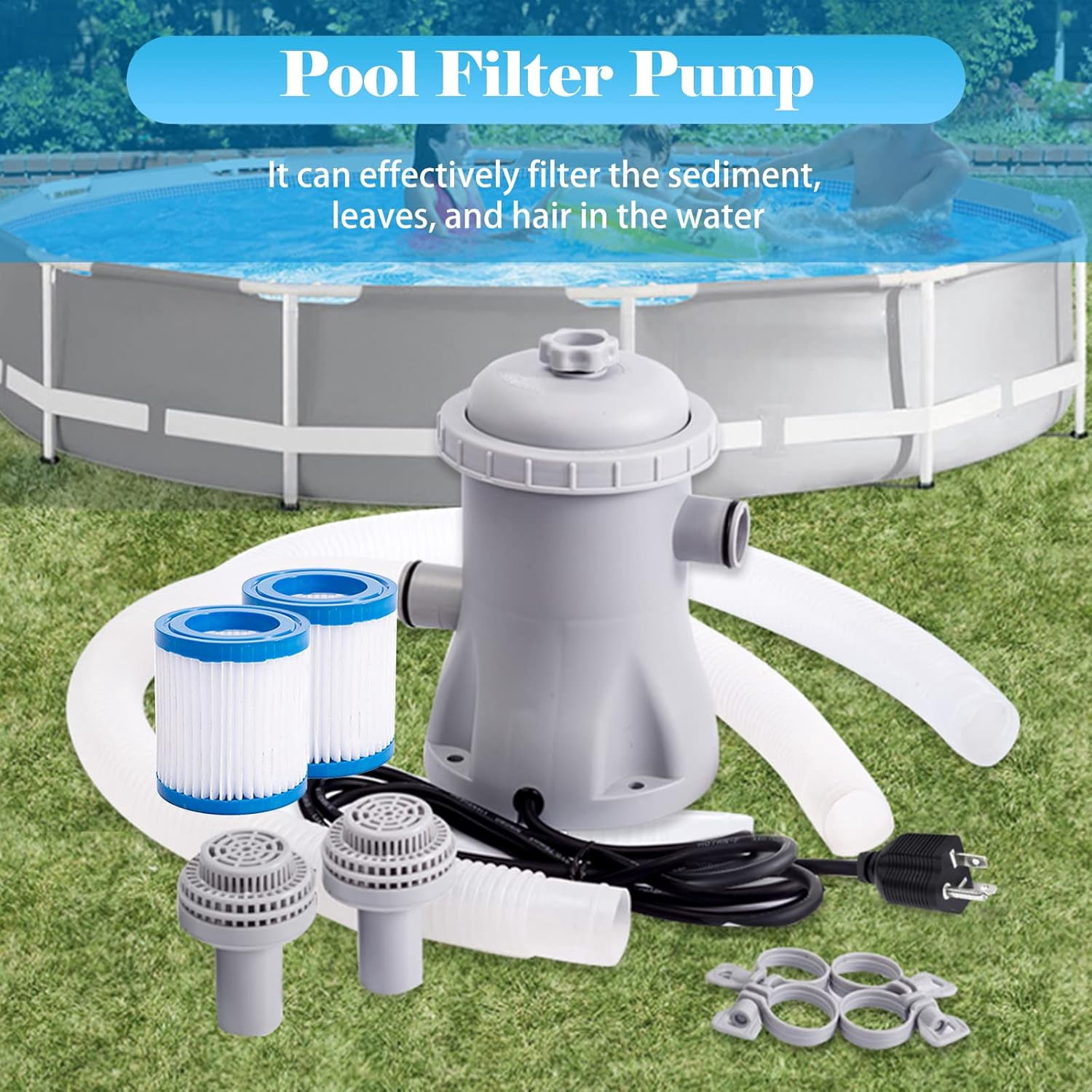Above Ground Pool Filter Pump 330GPH - Dual-Cartridge System with Replaceable Filters, ConnectCreating a steady flow of clean, clear, and hygienic water in your swimming pool.