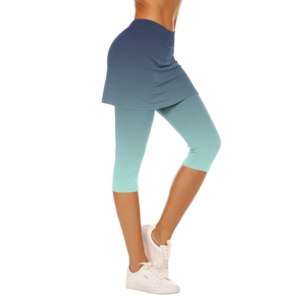 Yuanlook Womens Lightweight Gradient Skirted Leggings Breathable Capri Active & Casual Trousers Size S-XXL
