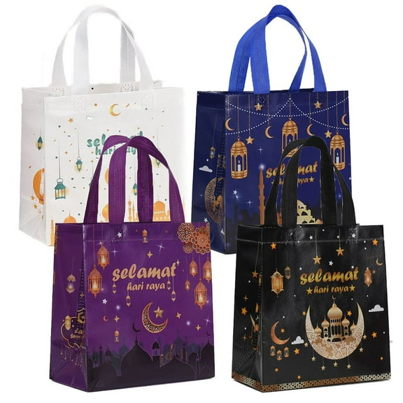 20Pcs Eid Mubarak Reusable Persent Bags with Handles Ramadan Non-Woven Party Bag