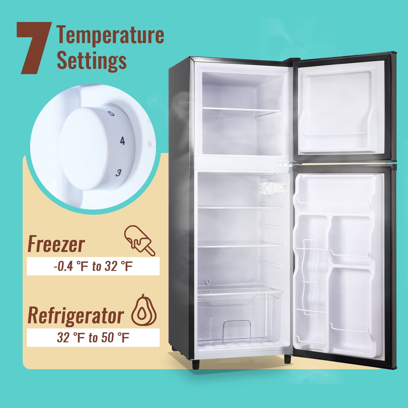WANAI 4.5 Cu.ft Large Size Mini Fridge with 7 Adjustable Thermostat Compact Refrigerator Dark Grey