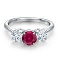 thumbnail image 3 of Gem Stone King 925 Sterling Silver Red Created Ruby and White Zirconia Engagement Ring for Women | 2.50 Cttw | Round 6MM | Gemstone July Birthstone | Size 7, 3 of 6