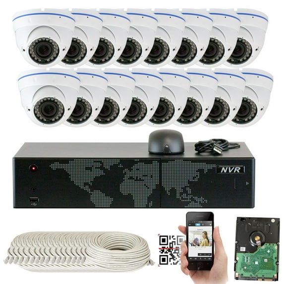 GW Security 5MP 1920p 16 Channel NVR Network Security Camera System - 16 x HD 5MP 1080P 2.8~12mm Varifocal Zoom Weatherproof Dome PoE IP Camera