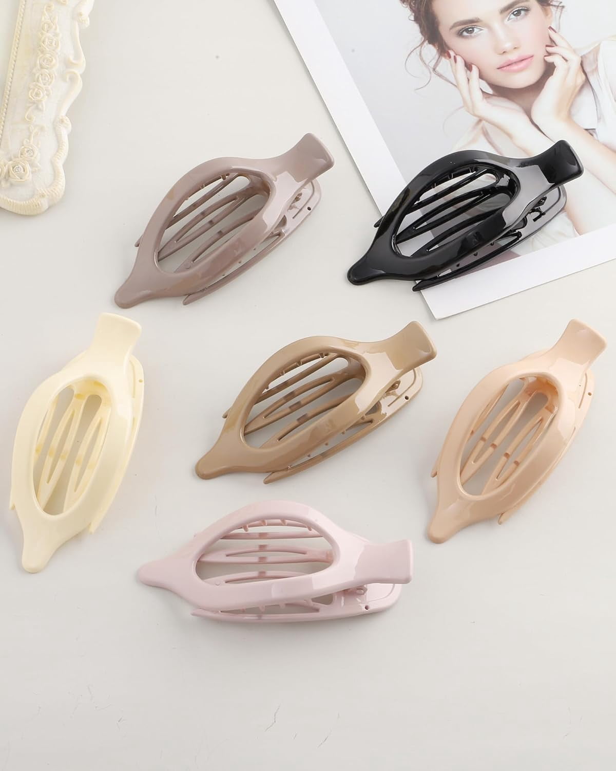 French Flat Hair Clips for Women - 6Pcs Flat Hair Claws for Thin Thick Hair Strong Hold No Slip Grip Hair Claw Clips for Women Girls (Polished(Morandi color series))