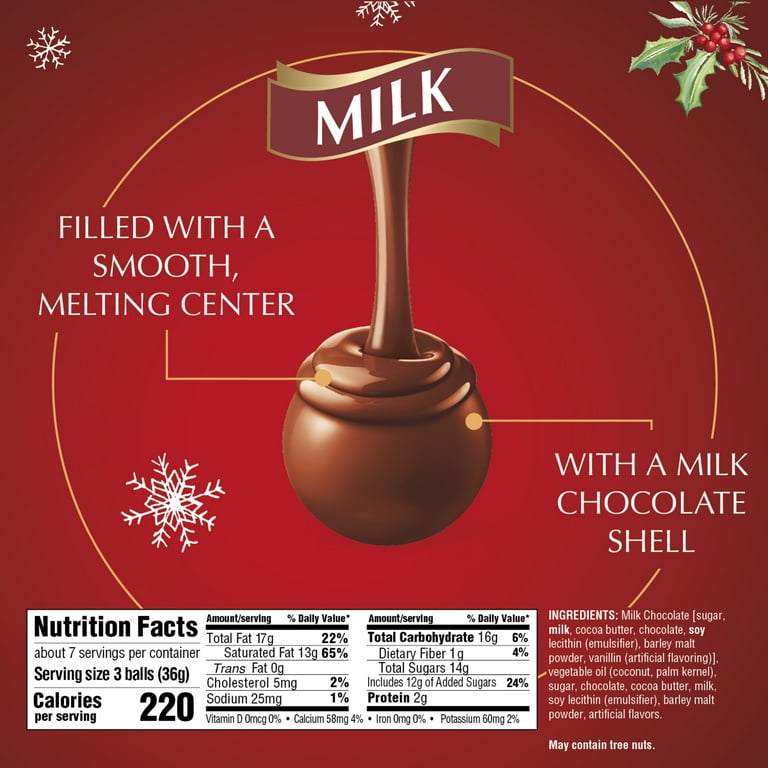 Lindt LINDOR Holiday Milk Chocolate Truffles, 8.5 oz. Bag - Smooth