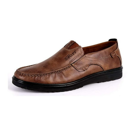 Men Casual Driving Shoes Leather Penny Loafers Slip Ons Outdoor Boat Walking Comfortable Walking Flats Breathable Yellow(6.5 M US