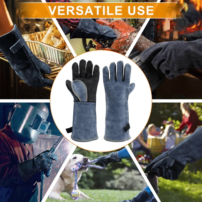16" Welding Gloves - Extra Long Leather Gloves For MIG, Stick Welding & Fireplace Use