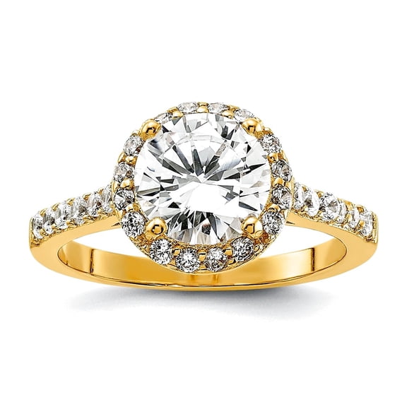 10.4mm 925 Sterling Silver Gold Plated Polished Cubic Zirconia Round Halo Ring Size 7 Ring for Women