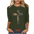 thumbnail image 2 of HOMBOM Y2k Tops Summer Army Green 3/4 Sleeve Easter Cross Print Crew Neck Shirts Womens Dressy Easter Tops S, 2 of 4