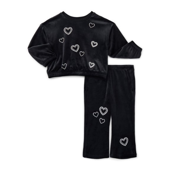Wonder Nation Toddler Girls Embellished Velour Sweatshirt and Flare Pants Set, 2-Piece, Sizes 12M-5T