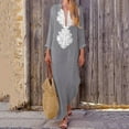 thumbnail image 4 of Vestido largo holgado de lino y algodón con manga larga y estampado paisley para mujer, 4 of 5