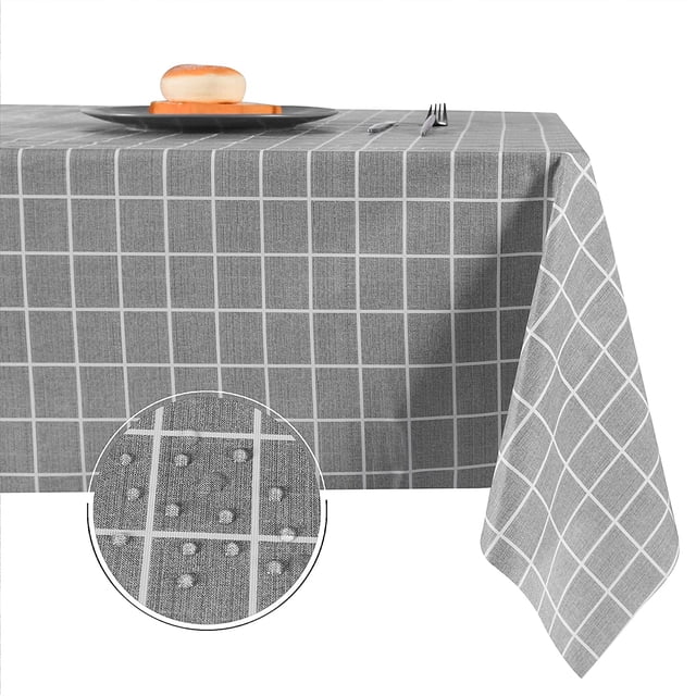 LAICAIW 100% Waterproof PVC Table Cloth Oil-Proof Spill-Proof Vinyl Rectangle 54 x 78 Inch Grey Checkered Pattern