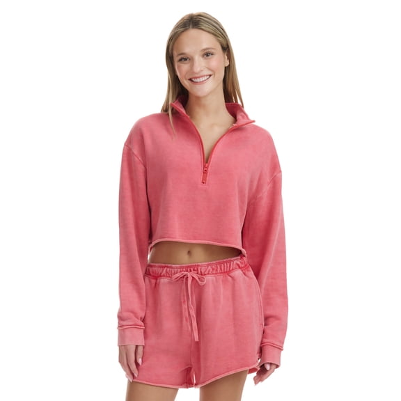 Mills by Millie Bobby Brown Women's Cropped Quarter-Zip Sweatshirt with Raw Edge, Sizes XXS-XXL