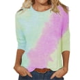 thumbnail image 3 of Jinhomg 3/4 Length Sleeve Tunic Tops for Women 2026 Trendy Tie Dye Print Crew Neck Tees Loose Comfy Going Out Wear Casual Pullovers Purple S, 3 of 6