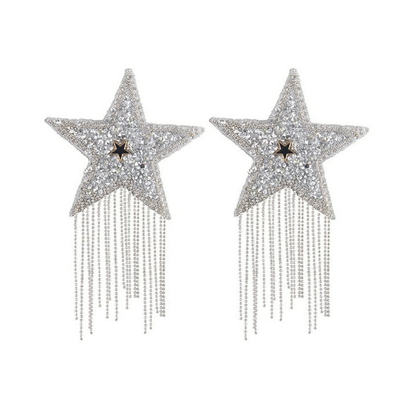 1 Pair Women's Reusable Breast Pasties,Breast Bra with Pentagrams Tassels Adhesive Silicone Nipple Covers Stickers